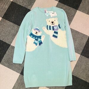 NEW Gymboree Girls Embroidered Polar Bear Sweater Dress - Aqua size 12